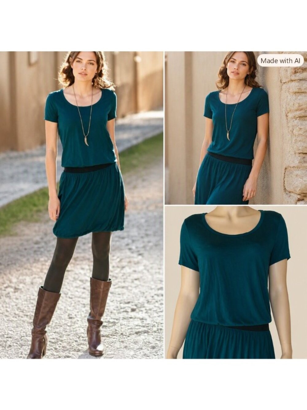 NWT Peruvian Connection Teal Twist Tee Dress L Drop Waist Bubble Hem Boho Travel
